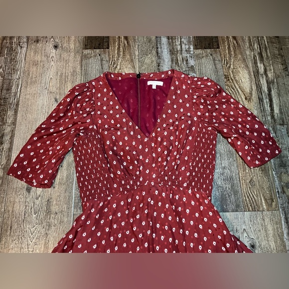 REBECCA TAYLOR Sunrise Dot Stretch-silk Mini Dress In Cabernet Combo Size 4 - Picture 4 of 8